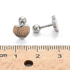 変色しにくい201ステンレススチール製バーベル軟骨ピアス  スクリューバックイヤリング  304ステンレスピン付き  ハート  ステンレス鋼色  8x8x2mm  ピン：1mm&nbsp;EJEW-R147-41