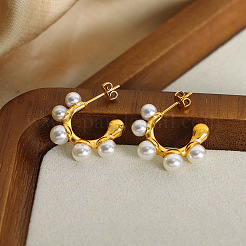 304 Stainless Steel Plastic Imitation Pearl C-Shaped Stud Earrings&nbsp;FS-WGC87D0-01