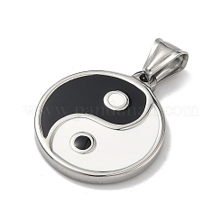 304ステンレスペンダント  太極拳/陰陽のお守り  エナメル  ステンレス鋼色  29x25x3.5mm  穴：4mm&nbsp;STAS-D222-01P