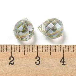 電気メッキガラスビーズ  多面カット  半分虹メッキ  ティアドロップ  ライムグリーン  9.5x8mm  穴：1.2mm&nbsp;EGLA-A041-02-HR04