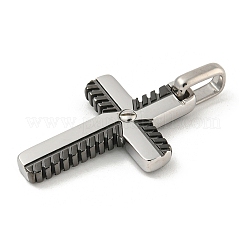 304ステンレスペンダント  クロスチャーム  ブラック＆ステンレス鋼色  28x19x3mm  穴：6.5x3mm&nbsp;STAS-F307-12EB
