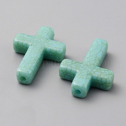 プラスチック模造ターコイズビーズ  クロス  ターコイズ  24x17.5x5.5mm  穴：2mm  50個/袋&nbsp;LS-KY-WH20001-04A