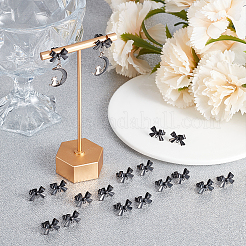 304ステンレススチール製蝶結びスタッドピアス金具25組  カン付き  ブラック  10x15mm  穴：1.2mm  ピン：0.7mm&nbsp;STAS-ME0003-34EB