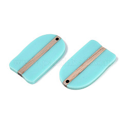 不透明な樹脂と木製のペンダント  アーチ  ミディアムブルー  38x22x3.2mm  穴：2mm&nbsp;RESI-T057-48A