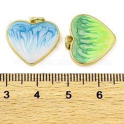 真鍮製エナメルペンダント  カドミウムフリー＆鉛フリー  グリッターとジャンプリング付き  長持ちメッキ  18KGP本金メッキ  ハートチャーム  ミックスカラー  17x18x3mm  穴：3.5mm&nbsp;KK-S401-16G-A