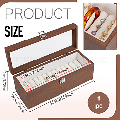 黒クルミ材のブレスレットオーガナイザーディスプレイケース。内側はベルベット素材、蓋は見える窓付き。  長方形  ココナッツブラウン  32.5x12x12cm&nbsp;BDIS-WH0011-05