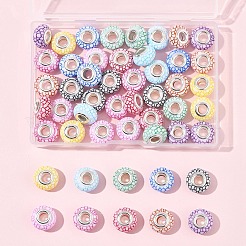 50 個 10 色不透明樹脂ヨーロピアンビーズ  大穴ビーズ  銀色メッキの真鍮芯のロンデル  ミックスカラー  14x7.5mm  穴：5mm  5個/カラー&nbsp;RESI-FS0002-19