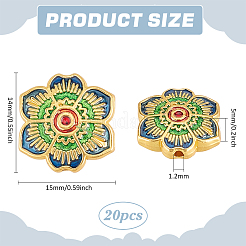 合金エナメルビーズ20個。  花  マットゴールドカラー  グリーン  15x14x5mm  穴：1.6mm&nbsp;ENAM-PH0002-93