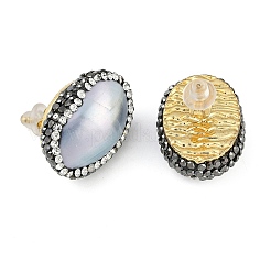 Rack Plating Oval Brass With Rhinestone & Natural Pearl Handmade Indonesia Stud Earrings&nbsp;EJEW-U010-04C-G