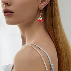 50個のガラスペンダント  チェリー＆フラワー  樹脂とゴールドの丸カンループ付き  レッド  20.5x16.5x8mm  穴：4mm&nbsp;PALLOY-SZ00001