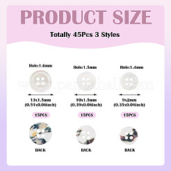 45Pcs 3 Styles 4-Holes Shell Buttons&nbsp;BUTT-TA0001-28