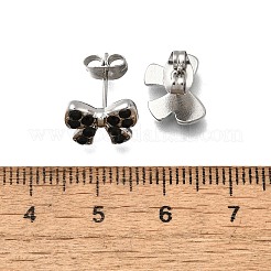 304ステンレススチールスタッドピアス  ラインストーン付き  蝶結び  ステンレス鋼色  8.5x11mm&nbsp;EJEW-F361-14P