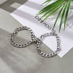 変色しにくい304ステンレススチールカーブチェーンブレスレット  カップルのブレスレット  マグネットクラスプ付き  ステンレス鋼色  8-1/8インチ（20.5cm）  8-7/8インチ（22.5cm）  2個/セット&nbsp;BJEW-JB06277