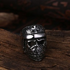 メンズステンレススチールフィンガー指輪  ワイドバンドリング  スカル  アンティークシルバー  usサイズ11（20.6mm）&nbsp;RJEW-BB29866-11