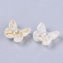 透明スプレー塗装ガラスチャーム  金色の箔付き  蝶  透明  10x11x3mm  穴：1.2mm&nbsp;GLAA-N035-08A-B03