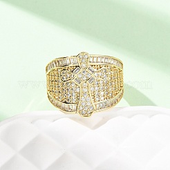 Adjustable Brass Micro Pave Cubic Zirconia Cuff Rings for Women&nbsp;RJEW-B139-04G