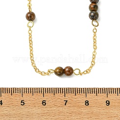 5MM Round Natural Mixed Stone Beads Brass Cable Chain Necklaces for Women&nbsp;NJEW-JN06378