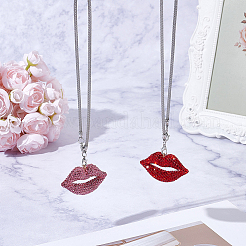 2Pcs 2 Colors Rhinestone Lip Pendant Decorations&nbsp;HJEW-CY0001-02