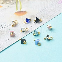 電気メッキガラスチャーム  真鍮ボールヘッドピン付き  三角形  コーンフラワーブルー  8x6x4.5mm  穴：1.8mm&nbsp;PALLOY-JF00821-05