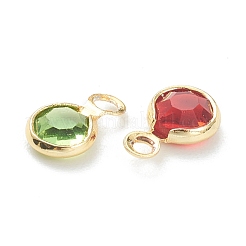 カット加工ガラスチャーム  真鍮パーツ  長持ちメッキ  フラットラウンド  ゴールドカラー  7.5x5x2mm  穴：1.4mm&nbsp;KK-F826-05G