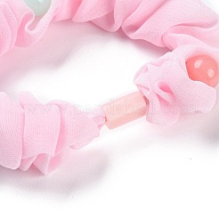 布弾性ヘアネクタイ  プラスチックビーズ付き  女の子や女性向けのヘアアクセサリー  ピンク  17mm  内径：50mm&nbsp;OHAR-H002-02D
