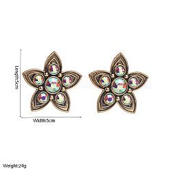 合金とラインストーンのスタッドピアス  花  アンティーク黄金  50x50mm&nbsp;WGDB792-02