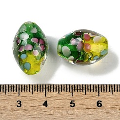 手作りランプワークビーズ  インナーフラワー  オーバル  グリーン  19~20x13~14mm  穴：1.6~1.8mm&nbsp;LAMP-I027-08C