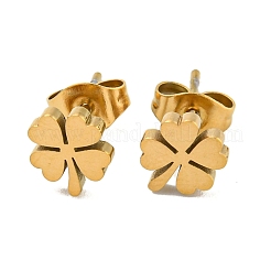 304ステンレススチールクローバースタッドピアス＆ネックレスセット女性用  ゴールドカラー  ピアス：13x7mm  ネックレス：15.83インチ（40.2cm）&nbsp;SJEW-P003-01G