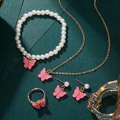 Butterfly Acrylic Pendant Necklace & Bracelet & Stud Earring & Ring Sets&nbsp;FS-WGE5D25-01