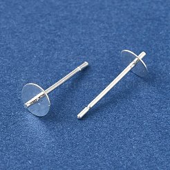 真鍮スタッドイヤリングを見つける  鉛フリー＆カドミウムフリー  ラウンド  925銀メッキ  13.5x5mm  ピン：12x1mm＆1mm&nbsp;KK-K383-02C-S