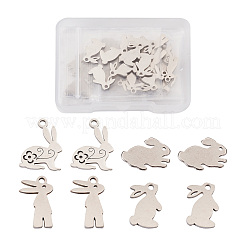 32個 4スタイル 304ステンレススチール製バニーペンダント  兎  イースターのウサギ  ステンレス鋼色  8個/スタイル&nbsp;STAS-TA0002-13P