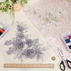 2Pcs 2 Colors Flower Chemical Fiber with Crystal Rhinestone Embroidery Sew on Cloth Patches&nbsp;PATC-FG0003-60A