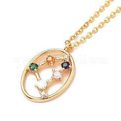 カラフルなキュービックジルコニア星座ペンダントネックレス  女性用ゴールデン 304 ステンレススチール ジュエリー  山羊座  15.75インチ（40cm）&nbsp;LS-NJEW-H166-01A