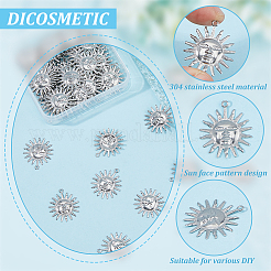 304ステンレススチールペンダント60個  太陽  ステンレス鋼色  25x22x1.2mm  穴：1.2mm&nbsp;FIND-DC0006-38