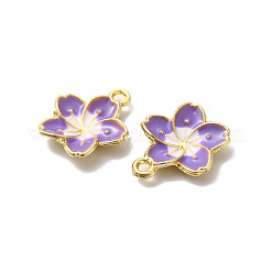 合金エナメル パンツ  鉛フリー＆カドミウムフリー  ライトゴールド  花のチャーム  パープル  16x13.5x3mm  穴：1.4mm&nbsp;ENAM-K067-51KCG-06