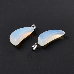 オパールペンダント  プラチナトーンの真鍮パーツ  ムーンチャーム  33x15x8mm  穴：6x3.2mm&nbsp;G-Z022-03E