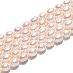 天然養殖淡水パールビーズ連売り  ライス  グレード4ab  乳白色  6~8.5x6~6.5mm  穴：0.6mm  約52~54個/連  15.35~15.75インチ（39~40cm）&nbsp;PEAR-N024-07-4AB