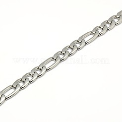 変色しにくいファッショナブルな304ステンレススチール製フィガロチェーンネックレス（男性用）  カニカン付き  ステンレス鋼色  21.85インチ〜23.62インチ（55.5~60cm）x7mm&nbsp;LS-STAS-A028-N016P