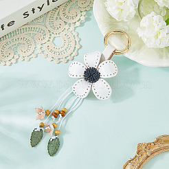 革と合金のキーホルダー  花  ホワイト  170x70mm&nbsp;HJEW-WH20022-04B-09