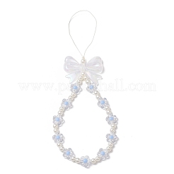 アクリル携帯ストラップ  プラスチック製のビーズと  蝶結び  花  紺碧  217mm&nbsp;HJEW-JM03325-03