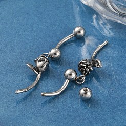 ローズ 316 サージカルステンレススチール ダングル へそリング  へそピアス  女性用バーベルボディジュエリー  アンティークシルバー  43x8.5mm&nbsp;EJEW-G416-01AS
