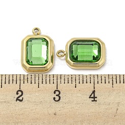 本物の14Kゴールドメッキ304ステンレススチールペンダント  ガラスと  長方形チャーム  グリーン  13.5x9x4mm  穴：1.4mm&nbsp;STAS-L022-062G-02