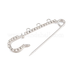 鉄製ラインストーン安全ピンブローチ金具  トリプルループのキルトピン  プラチナ  62x18x8mm  穴：2.8mm&nbsp;IFIN-A021-01B-P