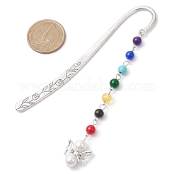 Chakra Natural Tiger Eye & Malaysia Jade & Synthetic Citrine & Turquoise Beaded & Shell Pearls Angel Pendant Bookmark&nbsp;AJEW-JK00346