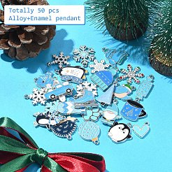 50個25スタイルの冬テーマ合金エナメルペンダント  プラチナ  シロクマとペンギンと雪だるまのチャーム  ミックスカラー  14.5~26.5x9~21x1.5~2mm  穴：1.6~2mm  2個/スタイル&nbsp;ENAM-YW0005-59