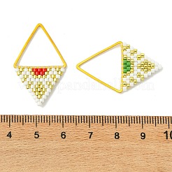ミユキガラスシードビーズペンダント  三角形のチャーム  真鍮のリンクリング付き  ゴールドカラー  ミックスカラー  32x20x1.5mm  穴：16x18mm&nbsp;PALLOY-MZ01349