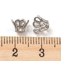 変色しない316サージカルステンレススチールビーズキャップ  4花びら  花  ステンレス鋼色  7x5mm  穴：0.8mm&nbsp;STAS-Q310-09B-P