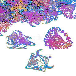 24Pcs 6 Styles Ion Plating(IP) 201 Stainless Steel Etched Metal Embellishments Pendants&nbsp;STAS-TA0002-78