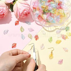 400個透明アクリルパーツ  虹色の  葉  ミックスカラー  18.5x11x3mm  穴：1.6mm&nbsp;OACR-CJ0002-69
