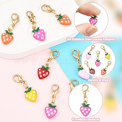 10Pcs Strawberry 304 Stainless Steel Enamel Pendant Decorations&nbsp;HJEW-YW00295